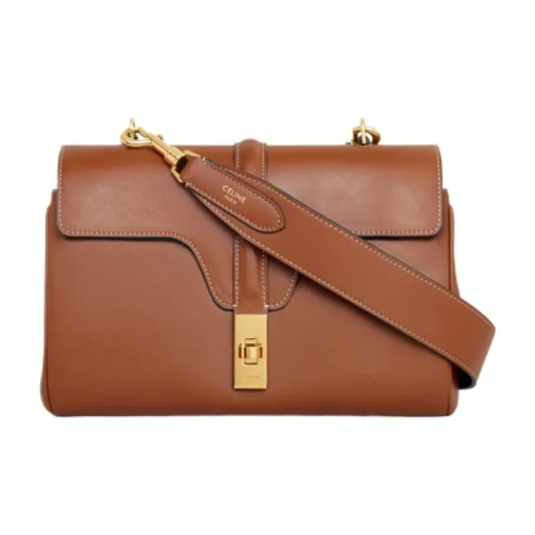 CELINE Smooth Calf Leather Long Strap Bag Strap Unisex Brown-1