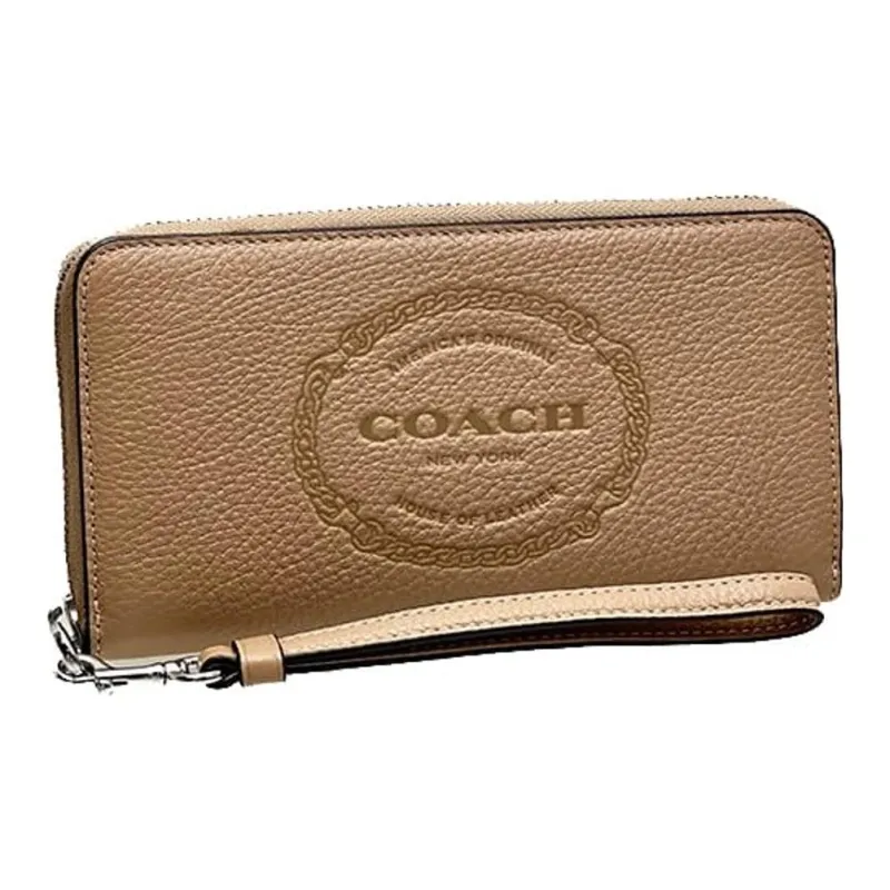 COACH Zip Around Pebbled Leather Wrist Bag Coin Purse Wallet Small Size Women's Milk Tea Beige-2