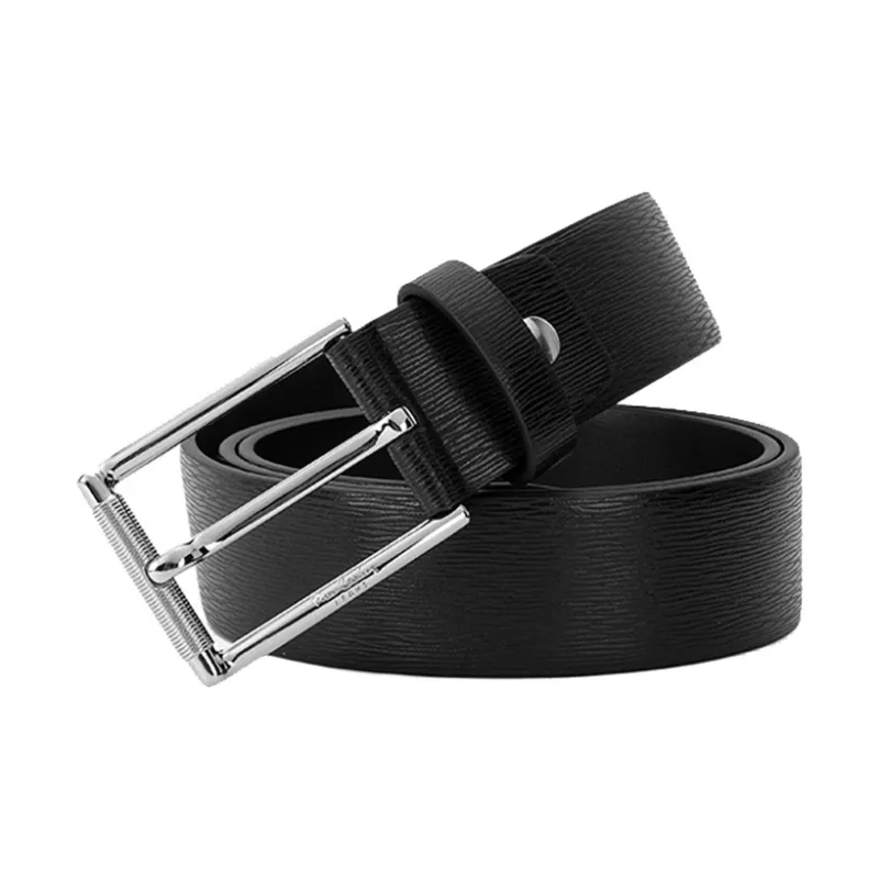 PIERRE CARDIN Fishscale Pattern, Pin Buckle Cow Leather Belts Men's Black Width 3.5cm-6