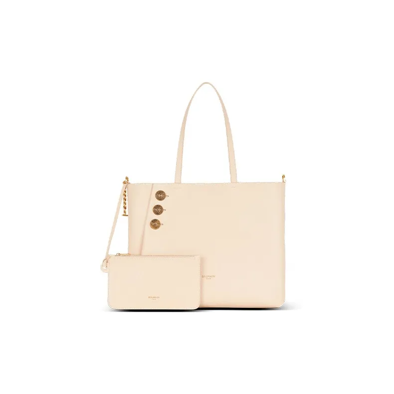 BALMAIN Calfskin Tote Bag, Shopping Bag, Handbag Women's Beige-1