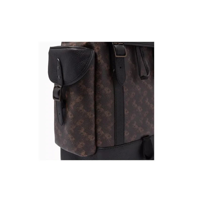 COACH Hitch Cow Leather Patchwork PVC Backpack Large Size Men's Dark Brown-4
