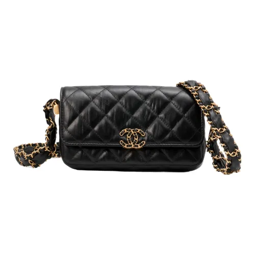 CHANEL Cow Leather Mouth Cover Bag Crossbody Bag Women's Black