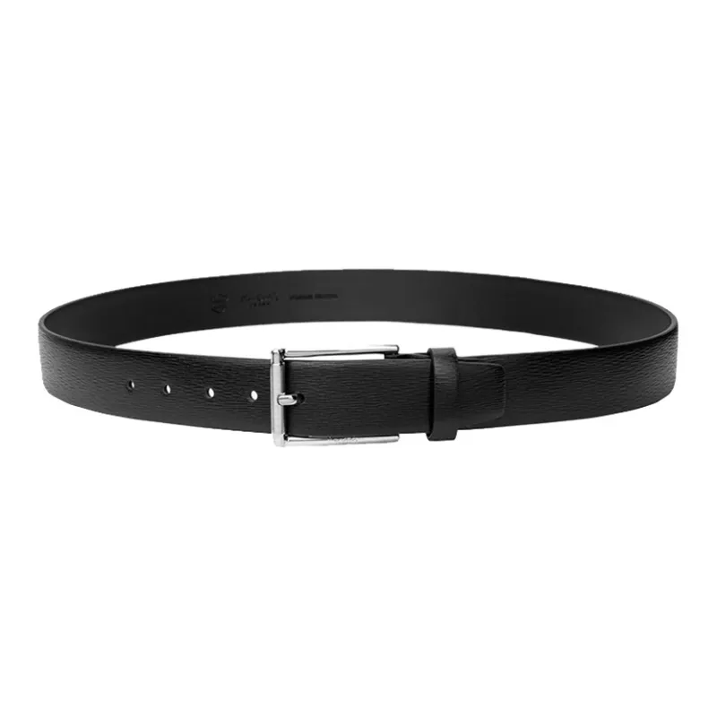 PIERRE CARDIN Fishscale Pattern, Pin Buckle Cow Leather Belts Men's Black Width 3.5cm-8