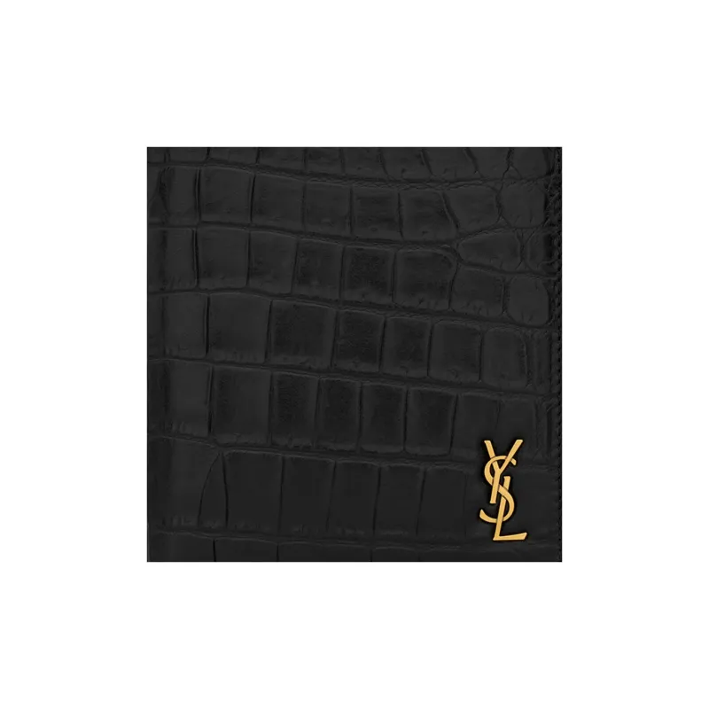 SAINT LAURENT Matte Finish Leather Wallet Men's Black-3