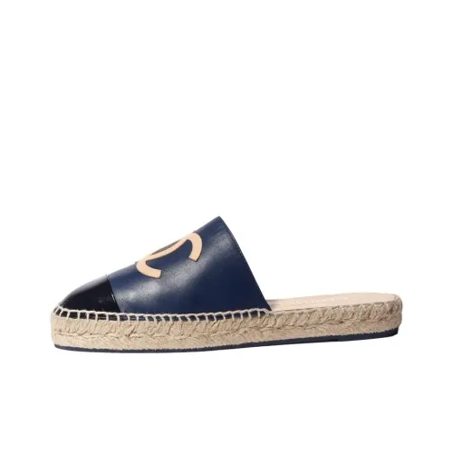 CHANEL Slide Slippers Women's Dark Blue/Beige/Black