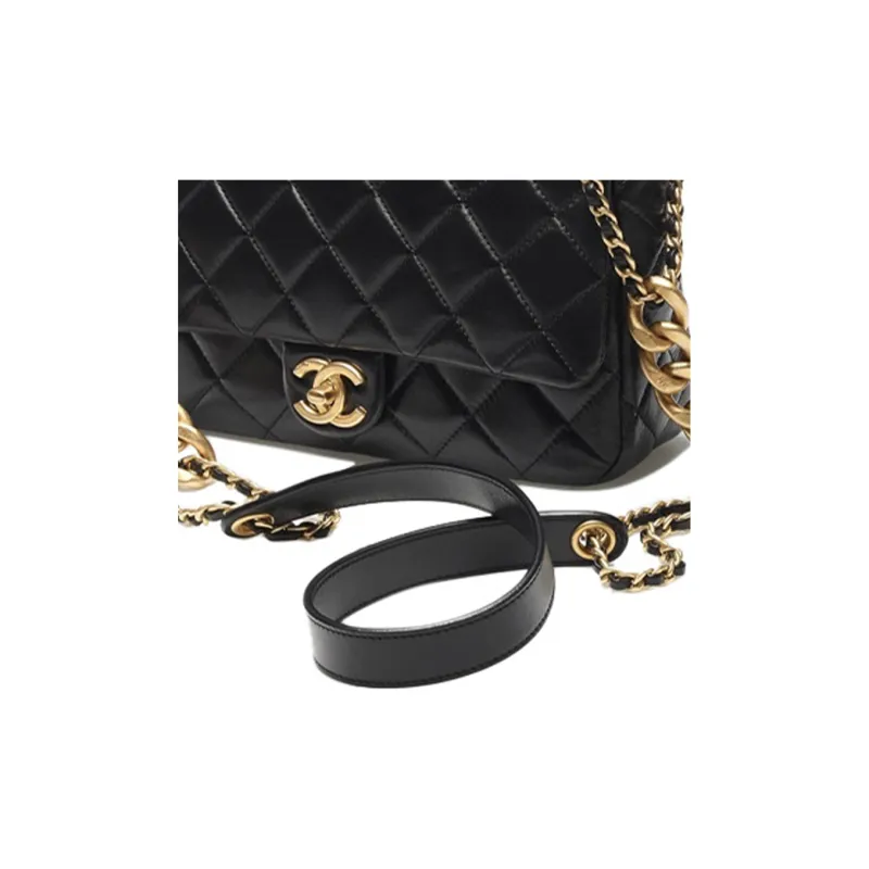CHANEL 22P Lambskin Flap Bag, Chain Bag, Crossbody Bag, Shoulder Bag Trumpets Women's Black-3
