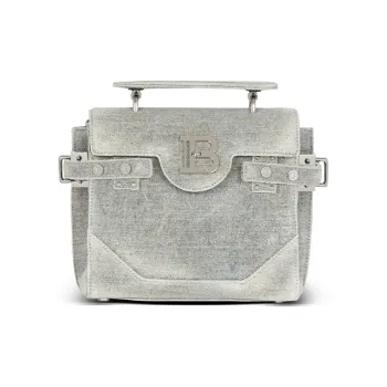 BALMAIN B BUZZ Calfskin Shoulder Bag, Crossbody Bag, Handbag Women's Gray