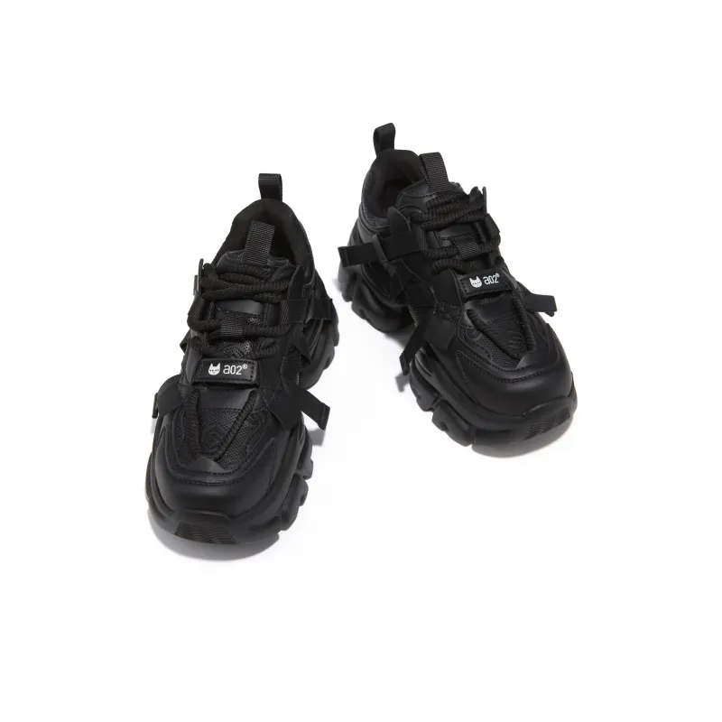 A02 Toby Black Wear-Resistant Low-Top Chunky Sneakers Women's-6