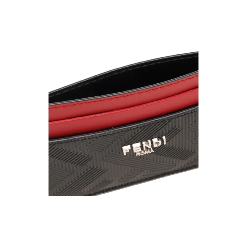 FENDI Cow Leather Card Holder Men's Red-3