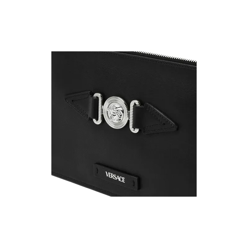 VERSACE MEDUSA BIGGIE Series Cow Leather Clutch Small Size Men's Black & Silver-4