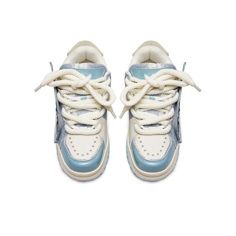 MC DOS Puffy Shoes Anti Slip Wear Resistant Low Top Skateboard Shoes Unisex Azure-2