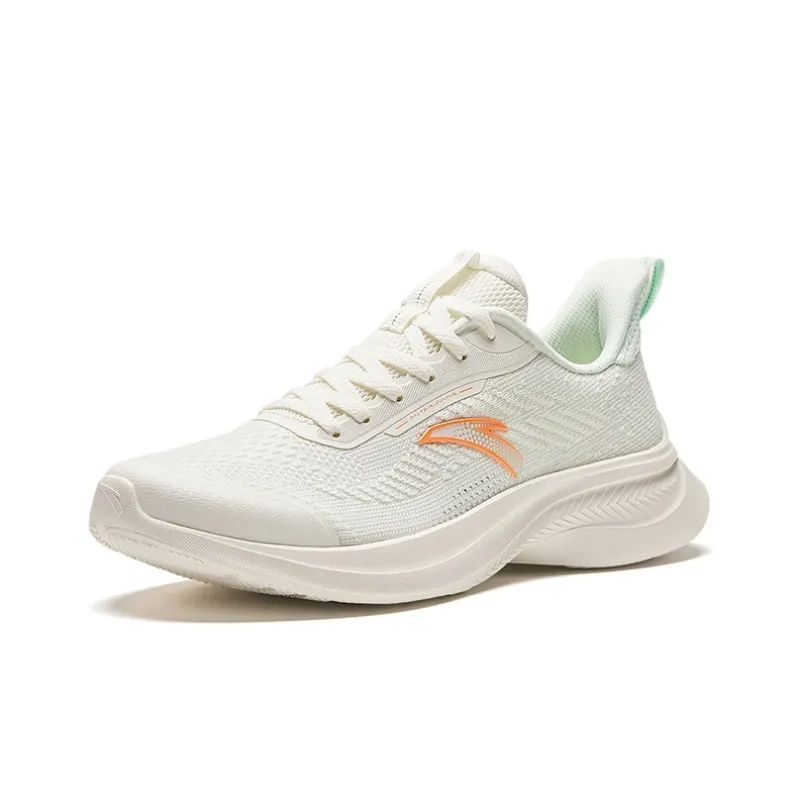 Anta Cushioned Wear Resistant Breathable Lightweight Low Top Casual Running Shoes Women's White Green-1