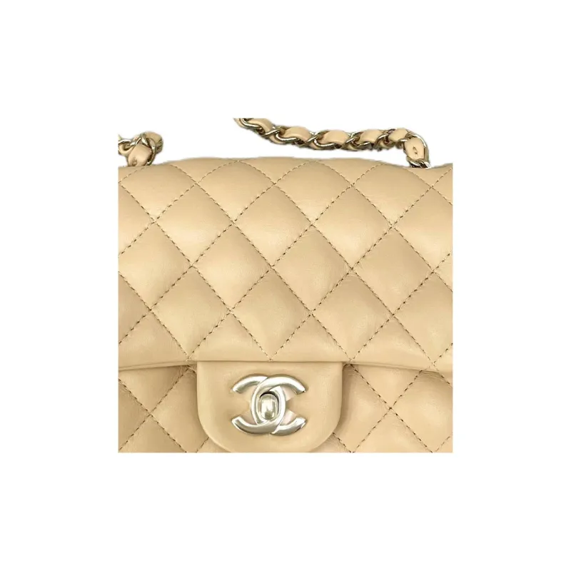 CHANEL Classic Flap CF Lambskin Shoulder Bag, Crossbody Bag Mini Women's Beige & Milk Tea-3