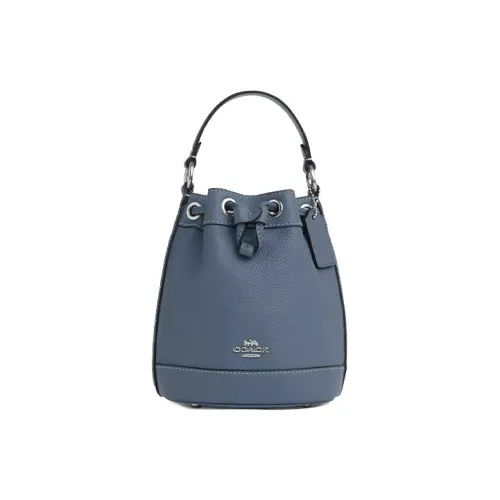 COACH Dempsey Pebbled Leather Bucket Bag, Handbag, Shoulder Bag, Crossbody Bag Mini Women's Silver & Light Mist
