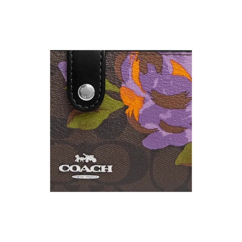 COACH Slim Wallet Canvas With Leather Clutches Wallets Small Size Women's 1Brown & Purple Pattern-2