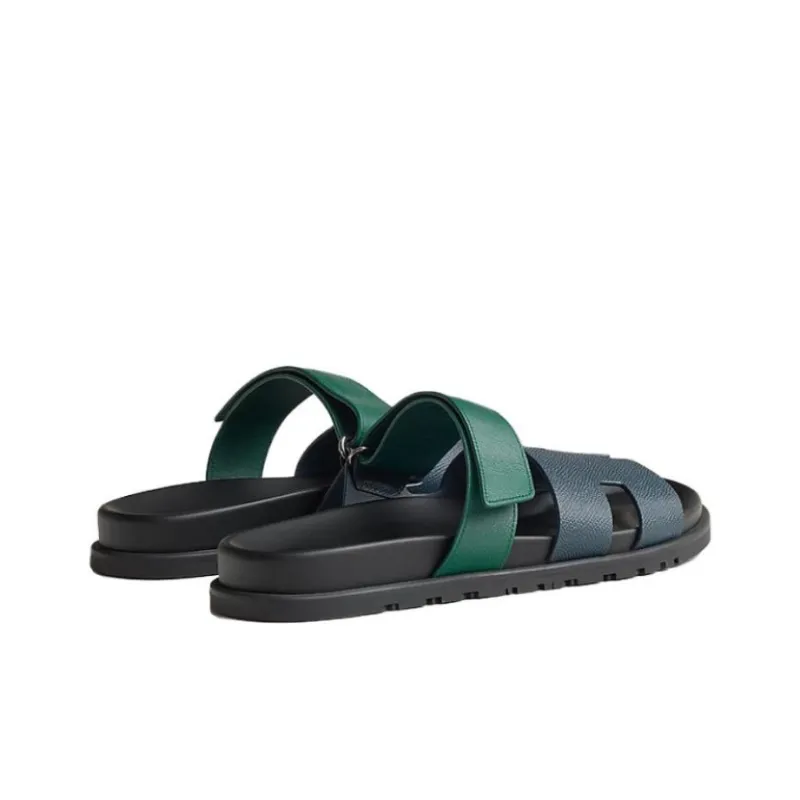 HERMES Chypre Slide Slippers Men's Blue Green-3