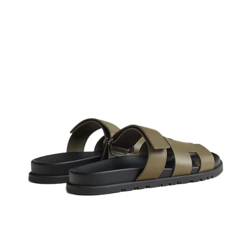 HERMES Chypre Rubber Sole Slide Slippers Men's Brown Green-2