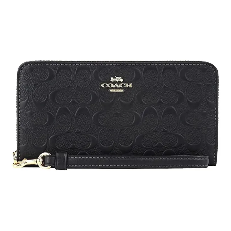 COACH Zip Around Smooth Calfskin Patchwork Leather Card Holder Wallet Women's Black-1