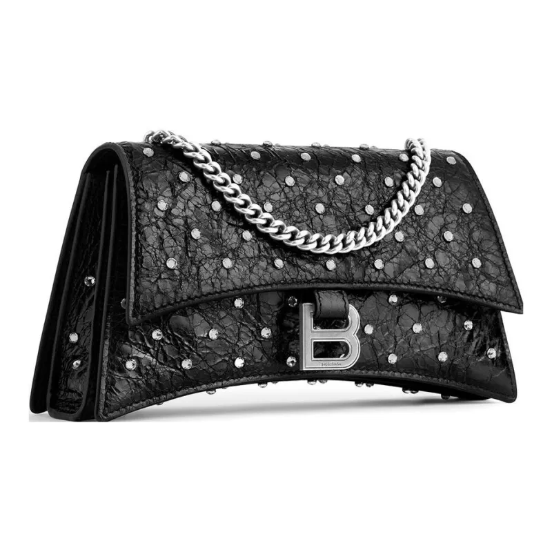 Balenciaga CRUSH Lambskin Portable Crossbody Bag Shoulder Bag Women's Black-1