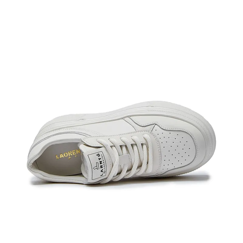 LAORENTOU Height Increasing Balance Wear Resistant Lightweight Breathable Low Top Skateboard Shoes Women's Ecru-4