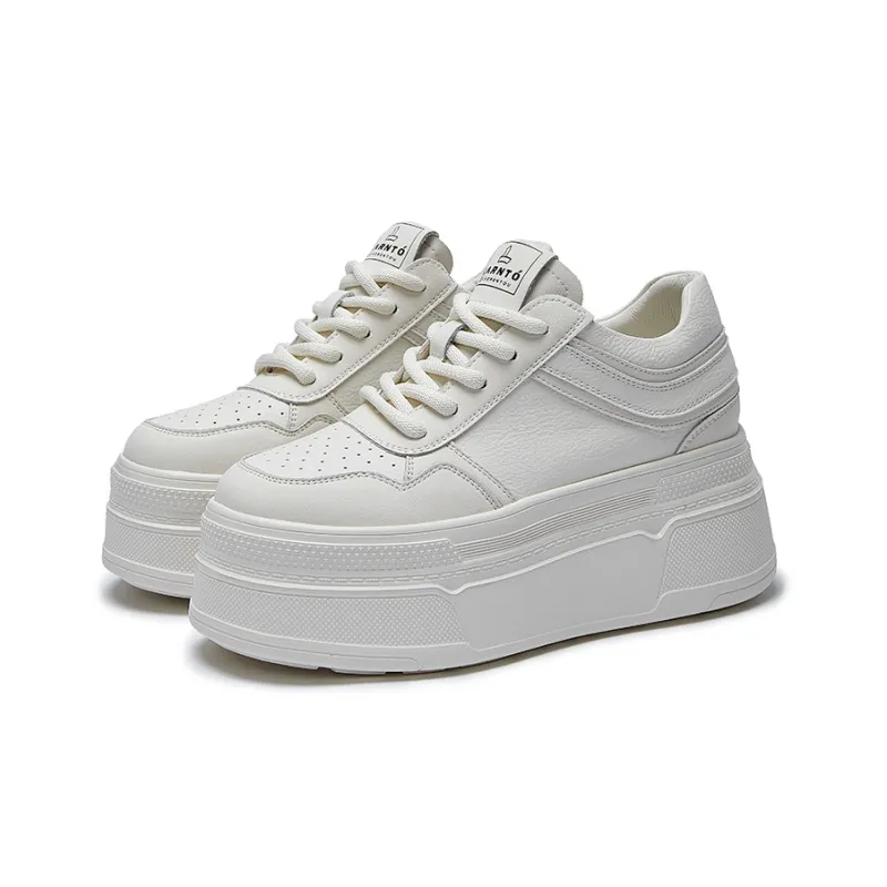 LAORENTOU Height Increasing Balance Wear Resistant Lightweight Breathable Low Top Skateboard Shoes Women's Ecru-2
