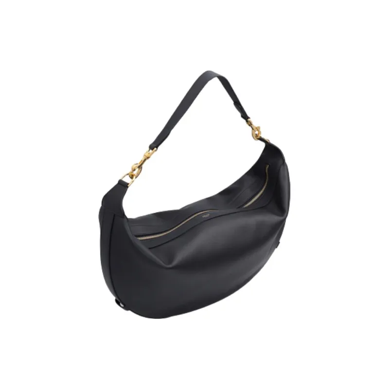 CELINE Imitation Deerskin Soft Calfskin One Shoulder Handbag Medium Size Women's Black-3