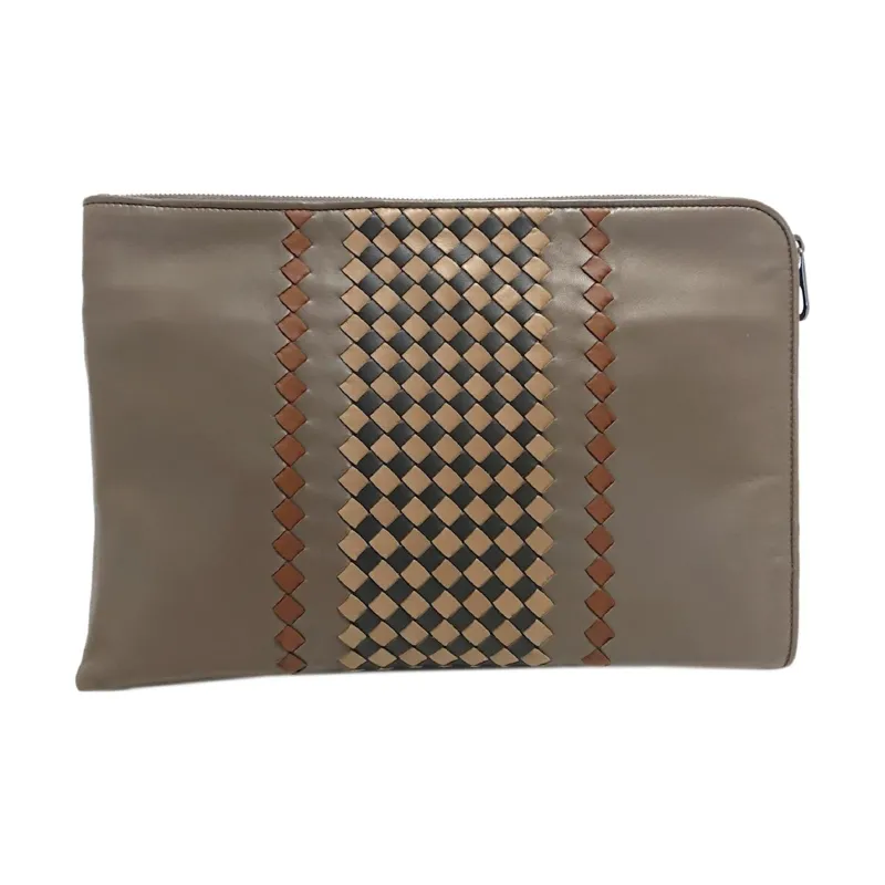 Bottega Veneta Leather Patchwork Calfskin Clutch Women's Brown & Beige & Multicolor-2