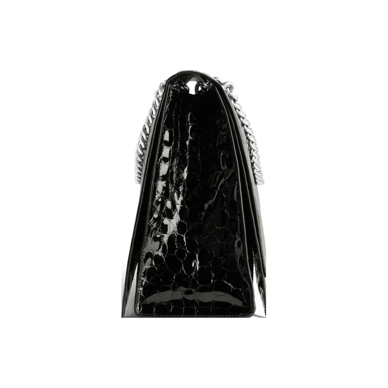 Balenciaga Women'ss Crush Large Chain Crocodile Embossed Bag Black-3