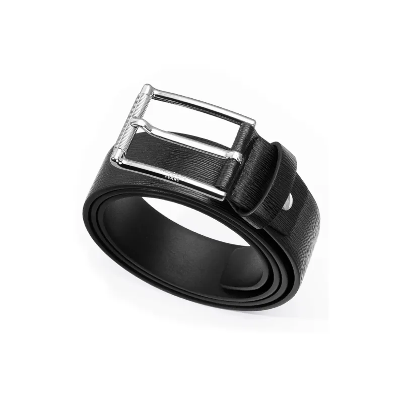 PIERRE CARDIN Fishscale Pattern, Pin Buckle Cow Leather Belts Men's Black Width 3.5cm-9