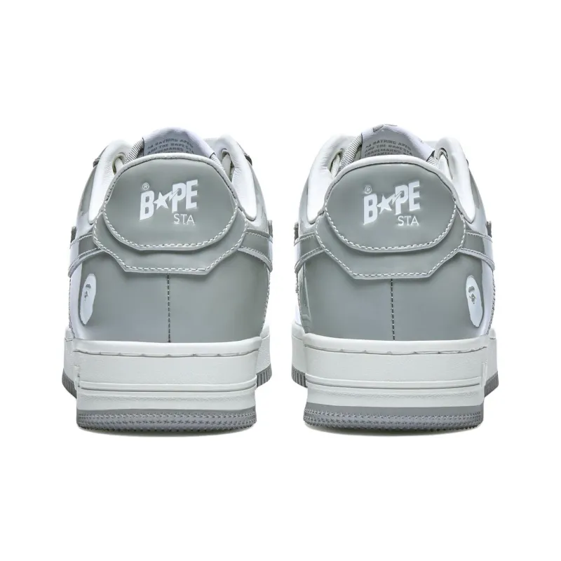A BATHING APE Bape Sta Patent Leather White Grey 2023-3