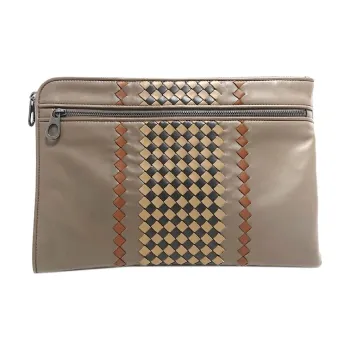 Bottega Veneta Leather Patchwork Calfskin Clutch Women's Brown & Beige & Multicolor