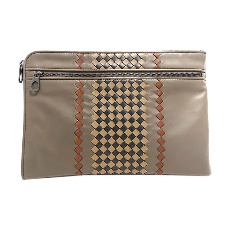 Bottega Veneta Leather Patchwork Calfskin Clutch Women's Brown & Beige & Multicolor-0