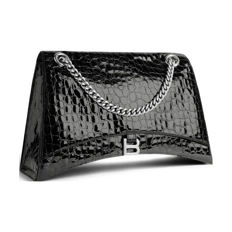 Balenciaga Women'ss Crush Large Chain Crocodile Embossed Bag Black-2