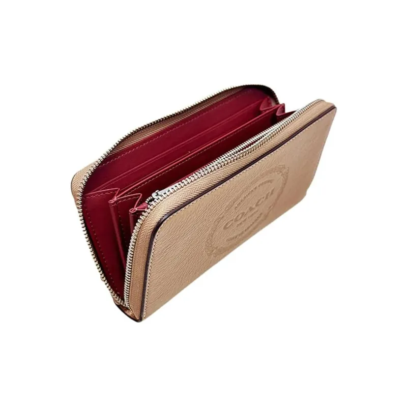 COACH Zip Around Pebbled Leather Wrist Bag Coin Purse Wallet Small Size Women's Milk Tea Beige-4