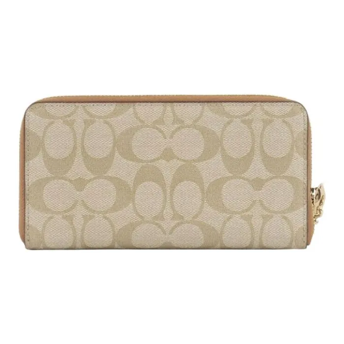 COACH Zip Around Canvas With Leather Clutch Wallet Trumpets Women's Khaki-2