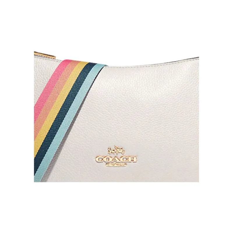 COACH Jes Pebbled Leather Shoulder Bag, Crossbody Bag Medium Size Women's White-4