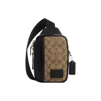 COACH Edge Canvas With Leather One Shoulder Crossbody Sling Bags Mini Women's Gunmetal & Khaki & Black