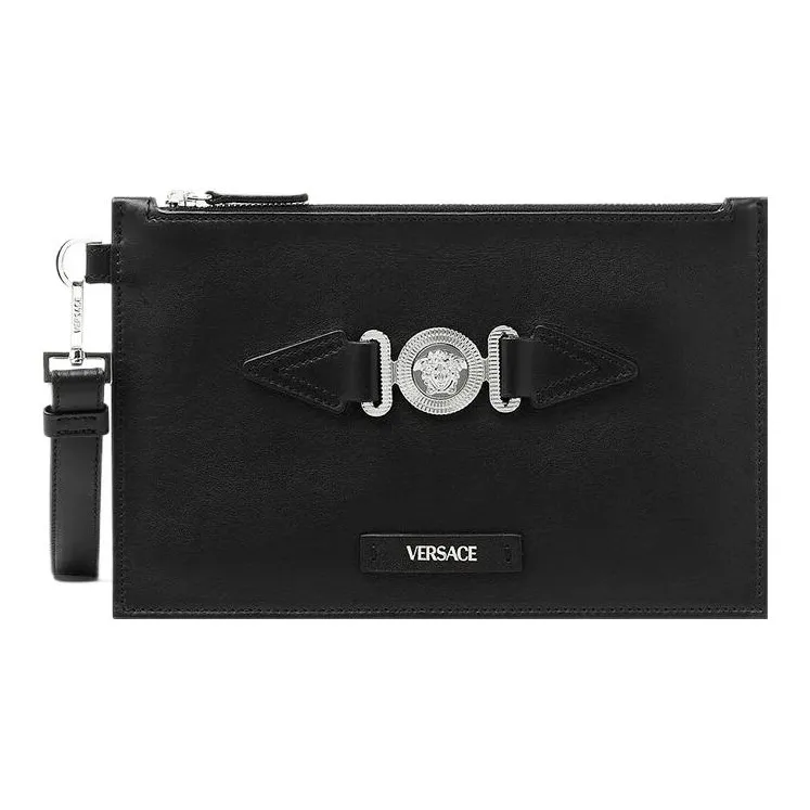 VERSACE MEDUSA BIGGIE Series Cow Leather Clutch Small Size Men's Black & Silver-0