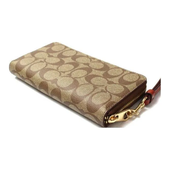 COACH Peanuts Snoopy Collaboration Zip Around Canvas With Leather Card Holder, Wallet Women's Khaki-4