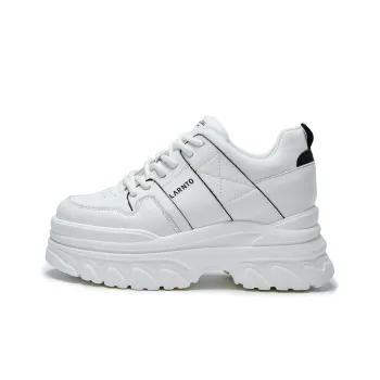 LAORENTOU Wear-Resistant Lightweight Breathable Height Increasing Low-Top Chunky Sneakers Women's White Black