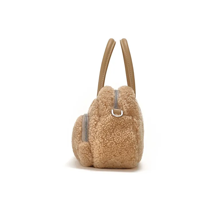 Omentar Lambswool One Shoulder Handbags Large Size Women's Apricot/White/Blue-1