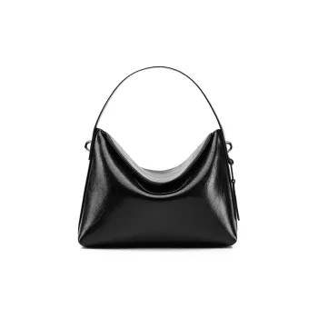 LA FESTIN Waxed Cow Leather Bucket Bags One Shoulder Handbags Women's Knight Black/Raffi Red/Aurora Silver