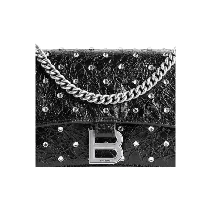 Balenciaga CRUSH Lambskin Portable Crossbody Bag Shoulder Bag Women's Black-5