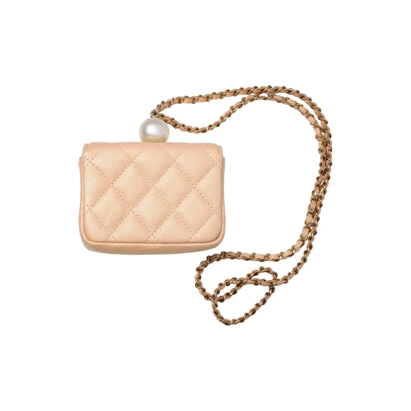 CHANEL Cow Leather Coin Necklace Pouch Trumpets Women's Pink-2