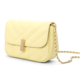 HONGU Cow Leather Shoulder Bag Chain Crossbody Bag Diamond Pattern Bag Regular Women's Ecru/Light Yellow/Pitch Black