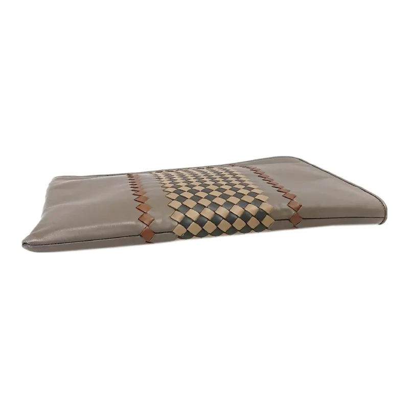 Bottega Veneta Leather Patchwork Calfskin Clutch Women's Brown & Beige & Multicolor-3