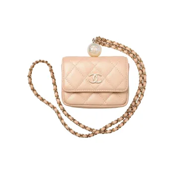 CHANEL Cow Leather Coin Necklace Pouch Trumpets Women's Pink