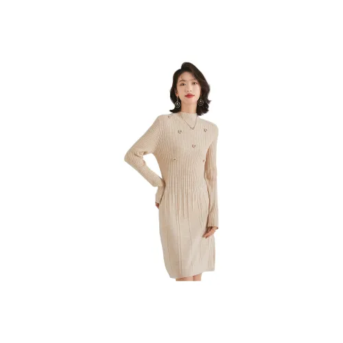 Sai Rabbit Long-Sleeved Dresses Women's Light Beige