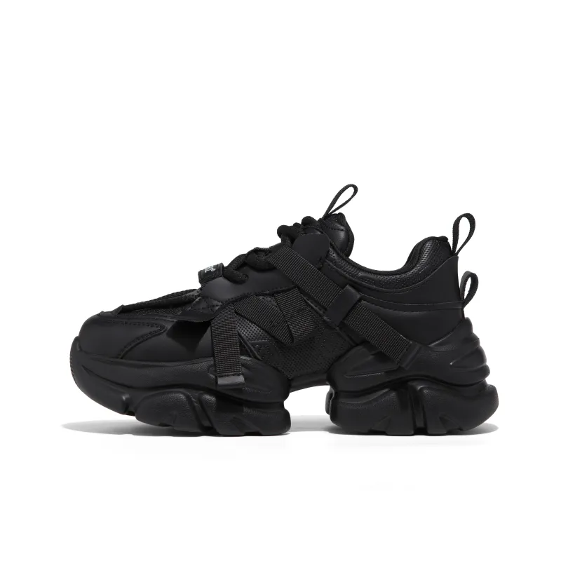 A02 Toby Black Wear-Resistant Low-Top Chunky Sneakers Women's-4