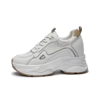 LAORENTOU Wear-Resistant Low-Top Chunky Sneakers 5cm Women's Beige Apricot